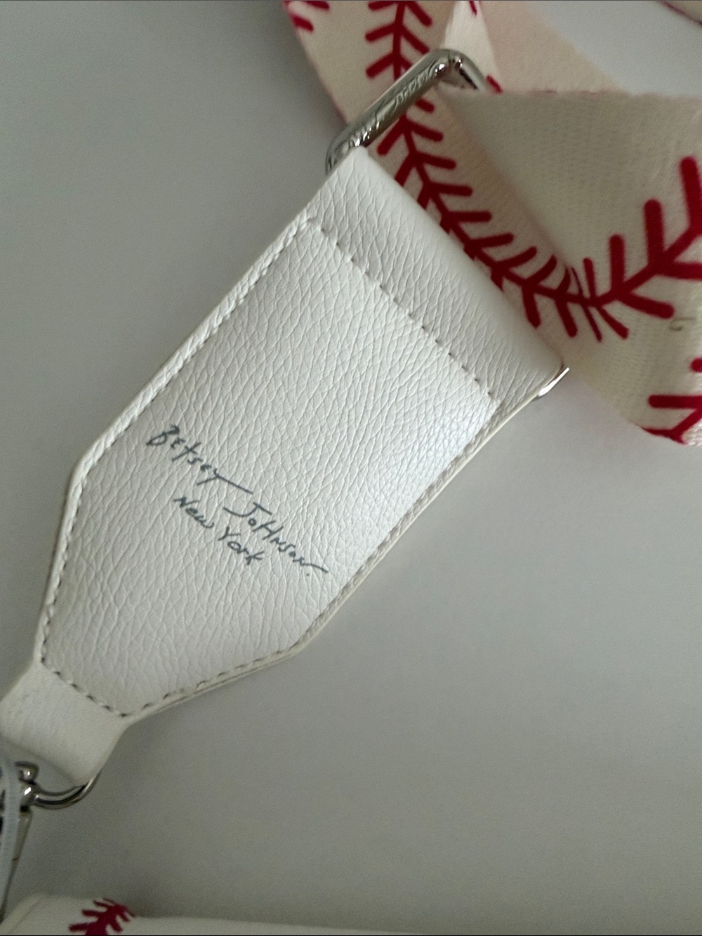 Betsey Johnson White Baseball Crossbody Bag with Red Stitching - Picture 2 of 8